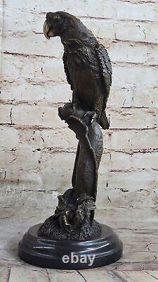 Art Déco Fonte Perroquet Oiseau Exotique Creature Bronze Sculpture Marbre Statue