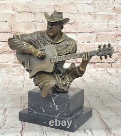 Art Déco Grand Dali Musique Musicien Guitare Lecteur Jazz Bronze Figurine Statue