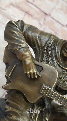 Art Déco Grand Dali Musique Musicien Guitare Lecteur Jazz Bronze Figurine Statue