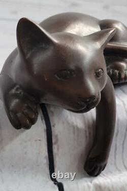 Art Déco Lion Signée Bronze Statue Figurine Cubiste Sauvage Chat Fonte Art
