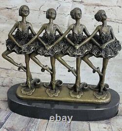 Art Déco Main Fabriqué 4 Ballerine Ballet Figurine Bronze Marbre Base Statuette