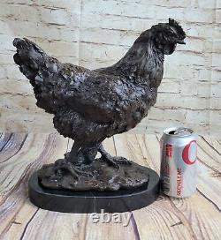 Art Déco Main Fabriqué Extra Large Coq Bronze Sculpture Wit Marbre Base Solde