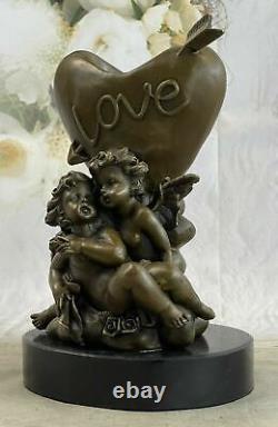 Art Déco Marbre Bronze Sculpture Ange Psyché Et Eros Figurine Statue Cupidon