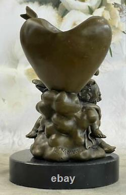Art Déco Marbre Bronze Sculpture Ange Psyché Et Eros Figurine Statue Cupidon
