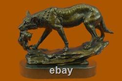 Art Déco Marbre Bronze Sculpture Statue Sauvage Loup Coyote Fonte Figurine Décor