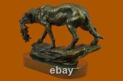 Art Déco Marbre Bronze Sculpture Statue Sauvage Loup Coyote Fonte Figurine Décor