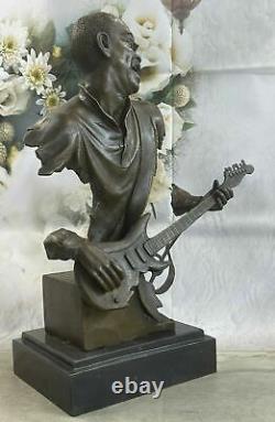 Art Déco Noir Musicien Musique Guitare Lecteur Trophée Bronze Sculpture Figurine