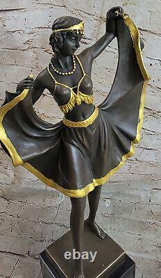 Art Déco / Nouvea Superbe Dancer avec Or Patine Par Bergman Bronze Massif Statue