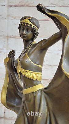 Art Déco / Nouvea Superbe Danseuse Avec Or Patine Par Bergman Uni Bronze