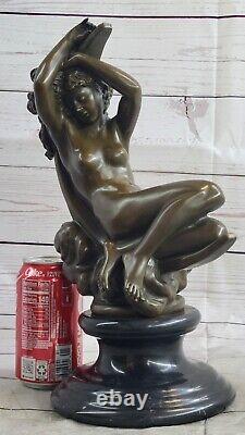 Art Déco Nouveau Chair Nue Femelle Femme Véritable Bronze Sculpture'Lost' Cire