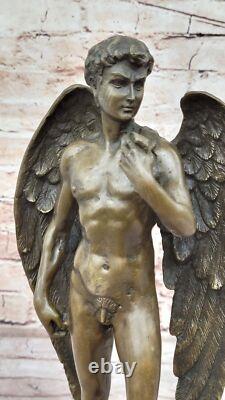 Art Déco / Nouveau Chair Nue Mâle Ange Original Bronze Sculpture Statue Figurine