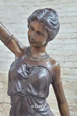 Art Déco / Nouveau Fonte Haut Femme Français Lampe Bronze Sculpture Statue