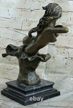 Art Déco Nu Érotique Nymphe Bronze Figurine Statue Marbre Sculpture