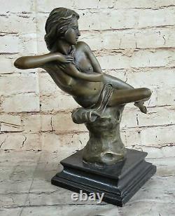 Art Déco Nu Érotique Nymphe Bronze Figurine Statue Marbre Sculpture Deal