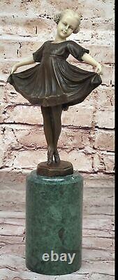 Art Déco OS Bronze Dancing Girl Signée Preiss Sculpture Statue Figurine