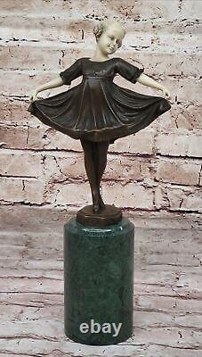 Art Déco OS Bronze Dancing Girl Signée Preiss Sculpture Statue Figurine