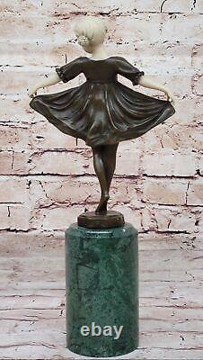 Art Déco OS Bronze Dancing Girl Signée Preiss Sculpture Statue Figurine