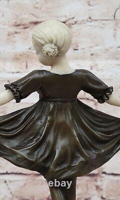 Art Déco OS Bronze Dancing Girl Signée Preiss Sculpture Statue Figurine