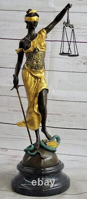 Art Déco Or Accent Store Justice Original Signé Mayer Bronze Sculpture Figurine