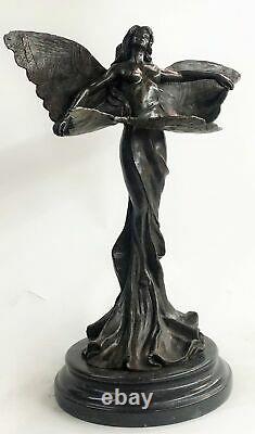 Art Déco Papillon Ange Nymphe Fairy Fantaisie de Collection Bronze Marbre Statue