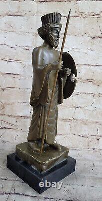 Art Déco Perse Guerrier King Bronze Sculpture Statue Marbre Base Figurine Décor