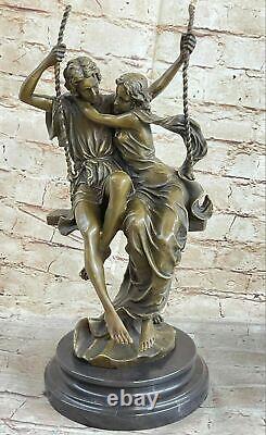 Art Déco Sculpture Femme Et Homme Amoureux Sit Swing Stay Fermer Bronze Affaire