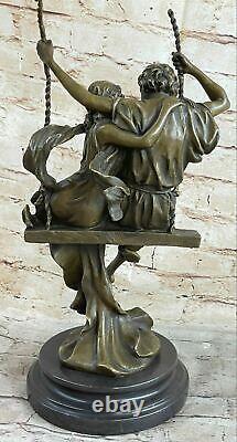 Art Déco Sculpture Femme Et Homme Amoureux Sit Swing Stay Fermer Bronze Affaire