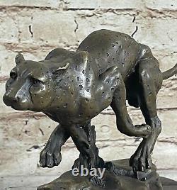 Art Déco Sculpture Peint Jaguar Panther Leapard Bronze Statue Figurine