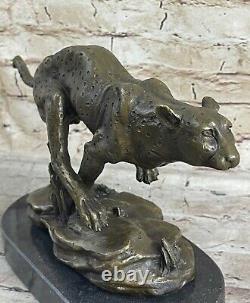 Art Déco Sculpture Peint Jaguar Panther Leapard Bronze Statue Figurine