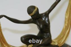 Art Déco Signé Par Mirval Ruban Dancer Bronze Sculpture Figurine Statue Figurine