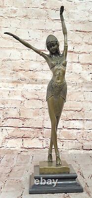 Art Déco Signée Danseur Danseuse Bronze Sculpture Marbre Statue Figurine Ouvre