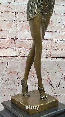 Art Déco Signée Danseur Danseuse Bronze Sculpture Marbre Statue Figurine Ouvre