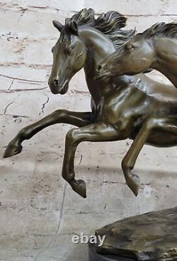 Art Déco Signée Original Deux Wild Stallion Cheval Bronze Trophée Figurine Ouvre