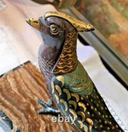 Art Deco Statue Faisan Dore En Bronze Plusieurs Couleur De Patine Signee Errac