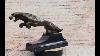 Art Deco Style Leaping Panther Bronze Sculpture On Marble Base Al 287