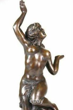 Art Déco Style Statue Sculpture Nymphe Sexy Nouveau Authentique Bronze Signé Nr
