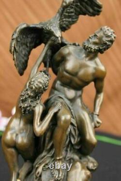 Art Déco Zeus Et Aigle Bronze Sculpture Fonte Marbre Figurine Base Ouvre