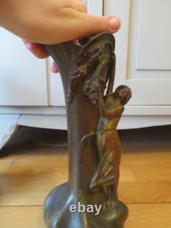 Art Nouveau Superbes 2 vases A de Raudery Nymphe art deco régule patine bronze