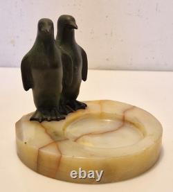 Art déco Signé Claude (Marcel Guillemard) Manchots bronze sur marbre 1930