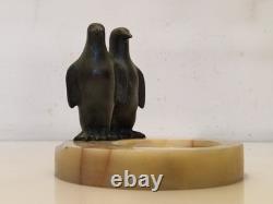 Art déco Signé Claude (Marcel Guillemard) Manchots bronze sur marbre 1930
