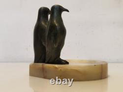 Art déco Signé Claude (Marcel Guillemard) Manchots bronze sur marbre 1930