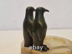 Art déco Signé Claude (Marcel Guillemard) Manchots bronze sur marbre 1930