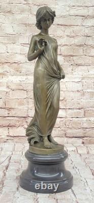Auguste Moreau Fille Fleur Bronze Sculpture Art Déco Marbre Base Figurine Cadeau