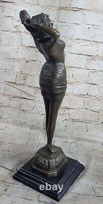 Autrichien Vienne Art Déco Bronze Figurine A. Leonard Chair Danseuse Figure