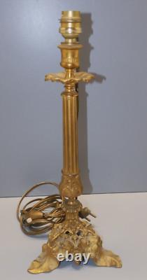 -BOUGEOIR BRONZE ART NOUVEAU Monté en PIED de LAMPE (réversible) déco D