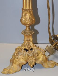 -BOUGEOIR BRONZE ART NOUVEAU Monté en PIED de LAMPE (réversible) déco D