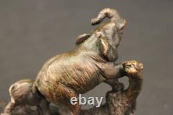 Belle Sculpture Statue En Bronze Art Déco D'Éléphants De Famille Marchant Faune