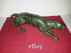 Belle sculture animalière panthère/ Guépard en bronze patiné 1930 art deco