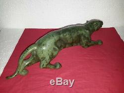 Belle sculture animalière panthère/ Guépard en bronze patiné 1930 art deco