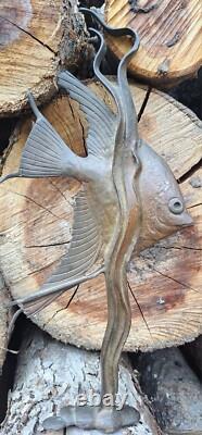 Bronze Animalier Art-déco Scalaire Poisson Patine Brune 27 Cms
